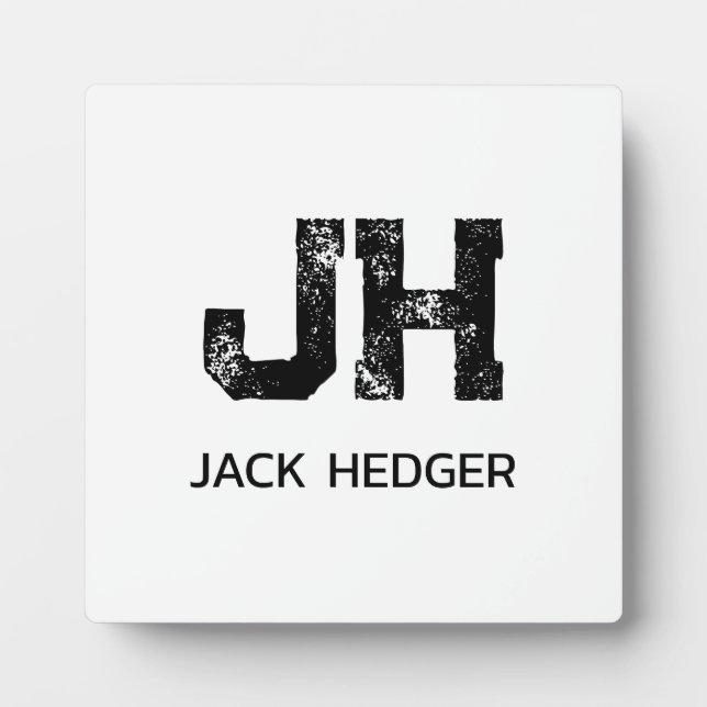 MINIMALIST BLACK TWO LETTER MONOGRAM NAME WHITE PLAQUE (Front)