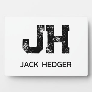 MINIMALIST BLACK TWO LETTER MONOGRAM NAME WHITE PLAQUE