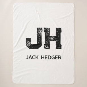 MINIMALIST BLACK TWO LETTER MONOGRAM NAME WHITE SHERPA BLANKET