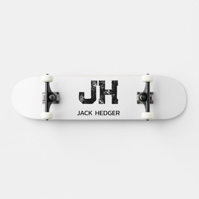 MINIMALIST BLACK TWO LETTER MONOGRAM NAME WHITE SKATEBOARD (Horz)