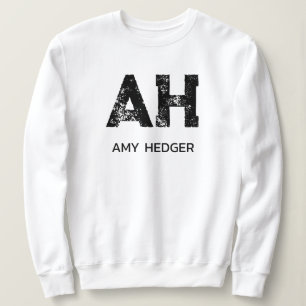 MINIMALIST BLACK TWO LETTER MONOGRAM NAME WHITE SWEATSHIRT