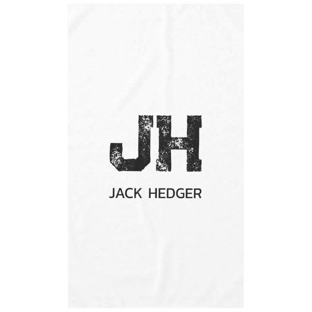 MINIMALIST BLACK TWO LETTER MONOGRAM NAME WHITE TABLECLOTH (Front)