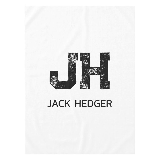 MINIMALIST BLACK TWO LETTER MONOGRAM NAME WHITE TABLECLOTH (Front)