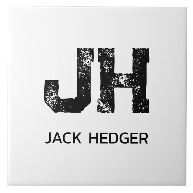 MINIMALIST BLACK TWO LETTER MONOGRAM NAME WHITE TILE (Front)