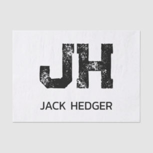 MINIMALIST BLACK TWO LETTER MONOGRAM NAME WHITE TISSUE PAPER