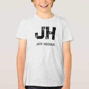 MINIMALIST BLACK TWO LETTER MONOGRAM NAME WHITE Tri-Blend SHIRT