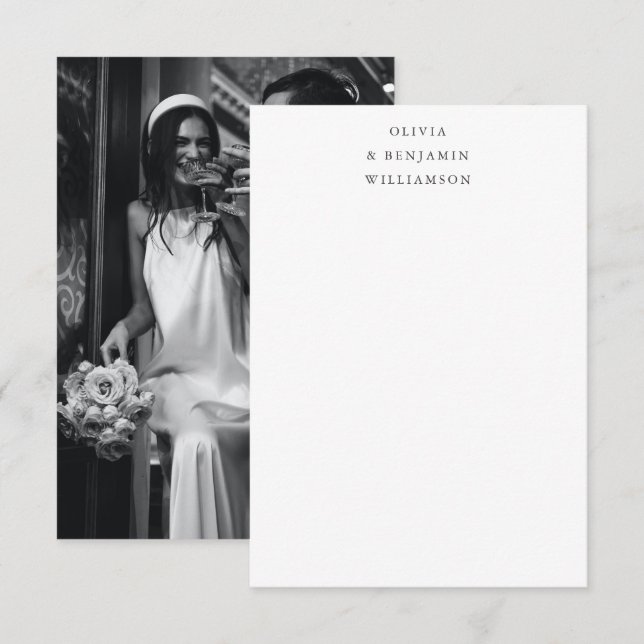Minimalist Black Typography Photo Wedding Names  Thank You Card (Front/Back)
