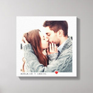 Minimalist Black Typography with Red Heart Photo Canvas Print