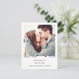 Minimalist Black Typography with Red Heart Photo Save The Date