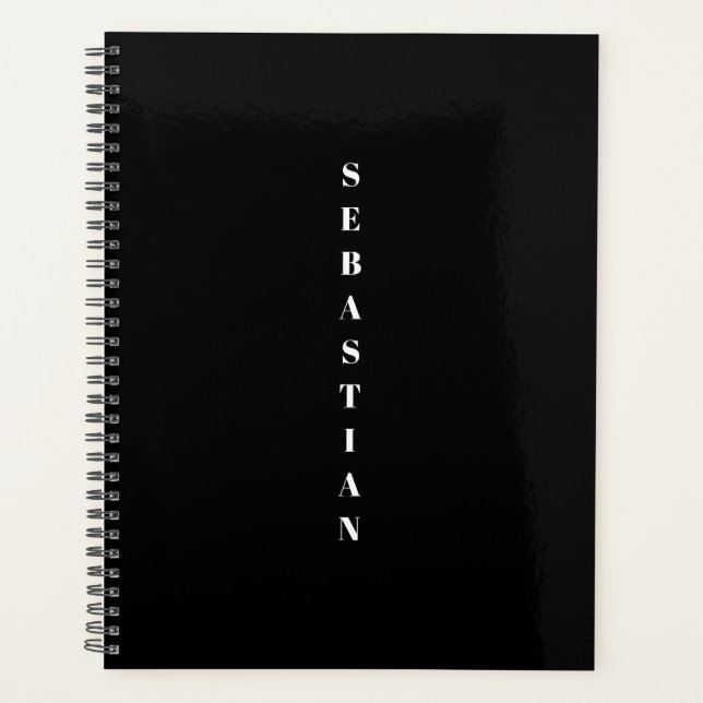 Minimalist black vertical name year or monogram planner (Front)