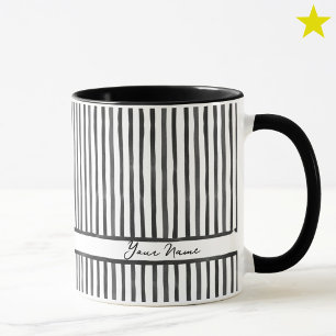 Minimalist Black Watercolor Stripes Custom Name Mug