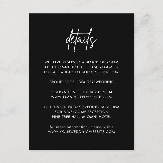 Minimalist Black  Wedding Details Enclosure Cards (Front)