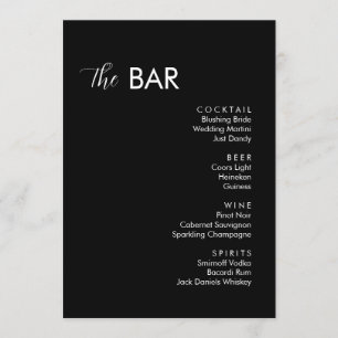 Minimalist Black Wedding Drinks Bar Menu