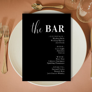 Minimalist Black Wedding Drinks Bar Menu Cards