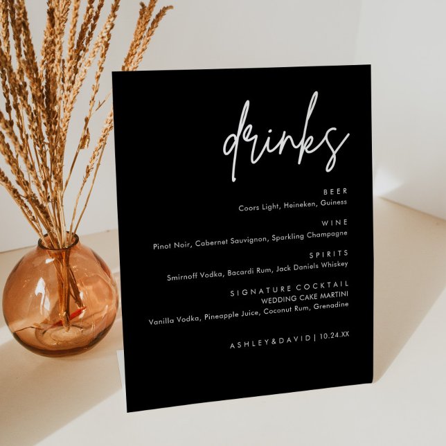 Minimalist Black Wedding Drinks Bar Menu Pedestal Sign (Creator Uploaded)