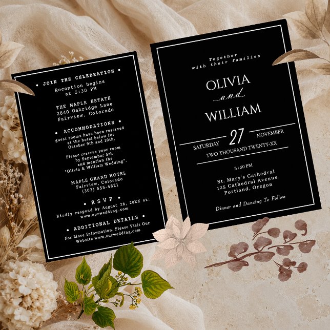 Minimalist Black Wedding Invitation Suite Card (Creator Uploaded)