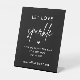 Minimalist Black Wedding Let Love Sparkle Send Off Pedestal Sign