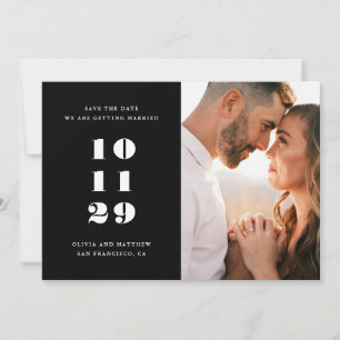 Minimalist Black Wedding Modern Editorial Photo Save The Date