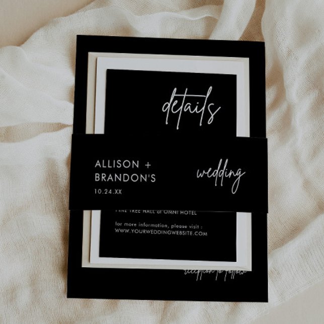 Minimalist Black Wedding Names Wedding Invitation Belly Band (Creator Uploaded)