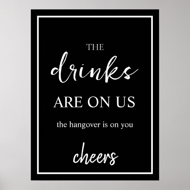 Minimalist Black Wedding Open Bar Sign (Front)