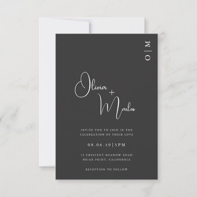  Minimalist Black Wedding QR code Invitation card (Front)