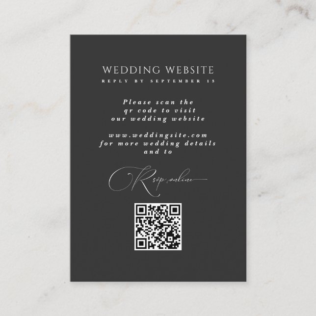 Minimalist  Black Wedding Website QR Code RSVP Enclosure Card (Front)