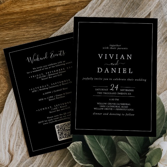 Minimalist | Black Weekend Events QR Code Wedding Invitation (Creator Uploaded)