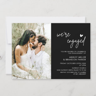 Minimalist Black We're Engaged Photo Engagement Invitation