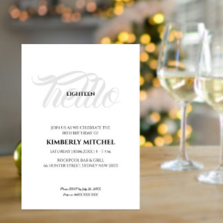 Minimalist Black White 18th Birthday Invitation