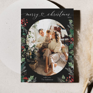 Minimalist Black White 1 Photo Christmas Holiday Card