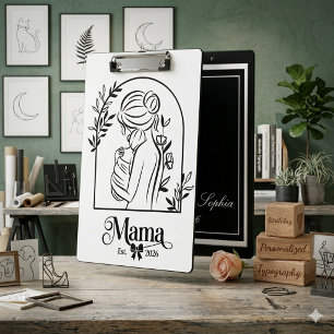 Minimalist Black & White 1st Mother's Day Est. Clipboard