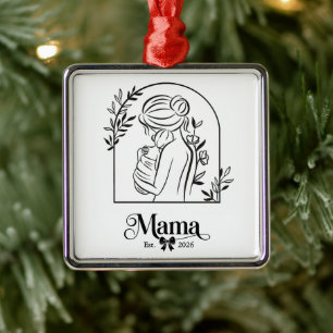 Minimalist Black & White 1st Mother's Day Est. Metal Tree Decoration