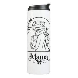 Minimalist Black & White 1st Mother's Day Est. Thermal Tumbler