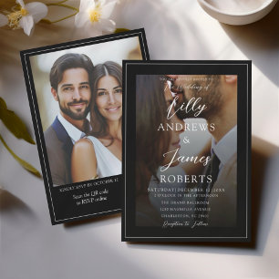 Minimalist Black & White 2 Photo Formal Wedding Invitation