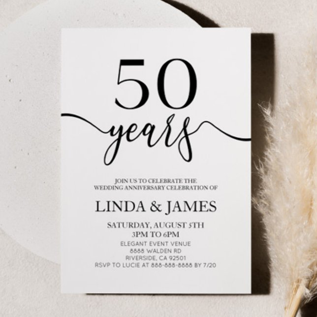Minimalist Black White 50th Wedding Anniversary Invitation (Creator Uploaded)