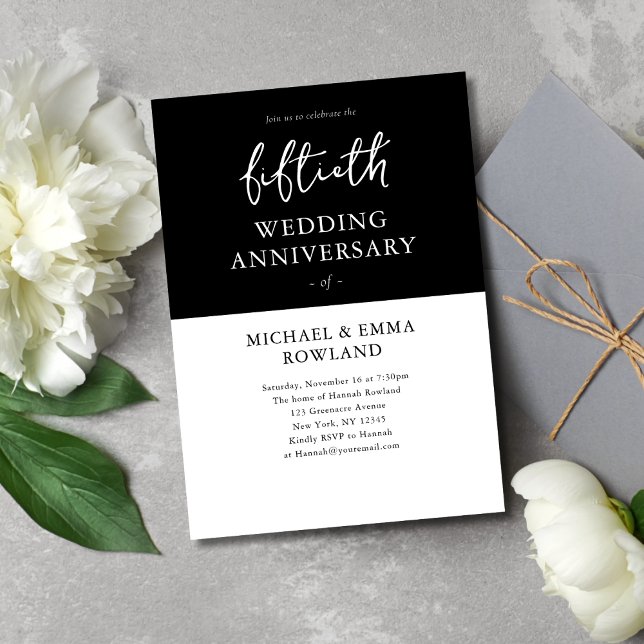 Minimalist Black & White 50th Wedding Anniversary Invitation (Creator Uploaded)