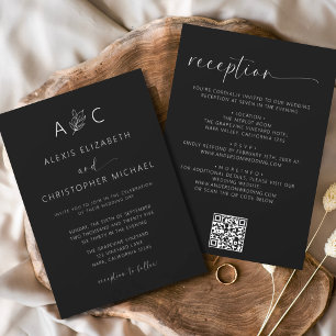 Minimalist Black White All In One Wedding QR Code Invitation