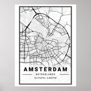 Minimalist Black & White Amsterdam City Map Poster