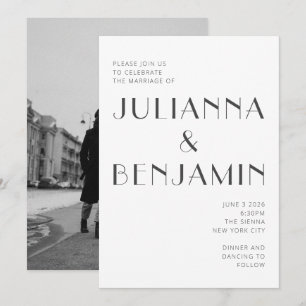 Minimalist Black White Art Deco Photo Wedding Invitation