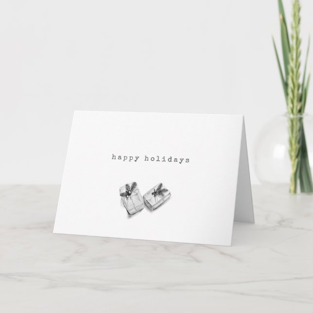 Minimalist Black White Art Drawing Xmas Presents Holiday Card (Front)