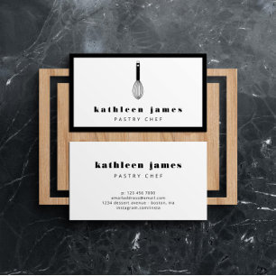 Minimalist Black White Balloon Whisk Chef Business Card