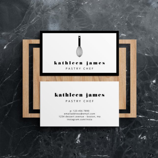Minimalist Black White Balloon Whisk Chef Business Card (Creator Uploaded)