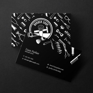 Minimalist Black & White Barber Shop Hair Stylist Business Card