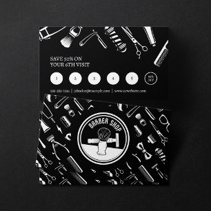 Minimalist Black & White Barber Shop Hair Stylist Loyalty Card