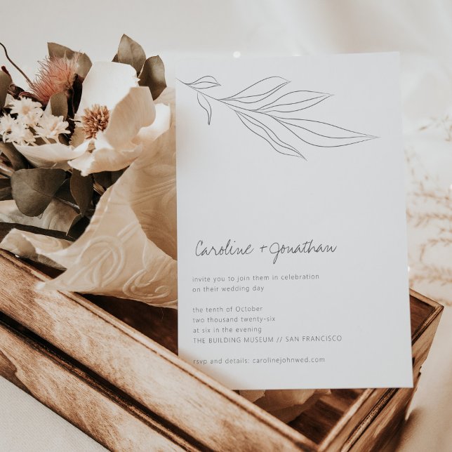 Minimalist Black White Boho Botanical Line Wedding Invitation (Creator Uploaded)