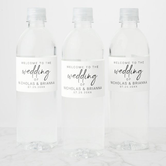 Minimalist Black White Boho Classic Wedding Water Bottle Label (Bottles)