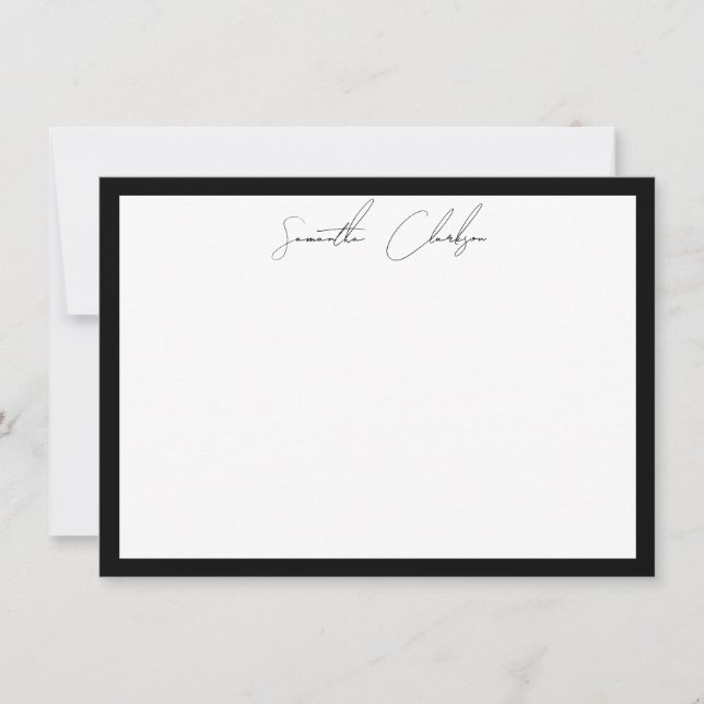 Minimalist Black & White Border Handwritten Script Card (Front)