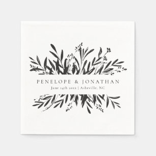 Minimalist Black White Botanical Custom Wedding Napkin