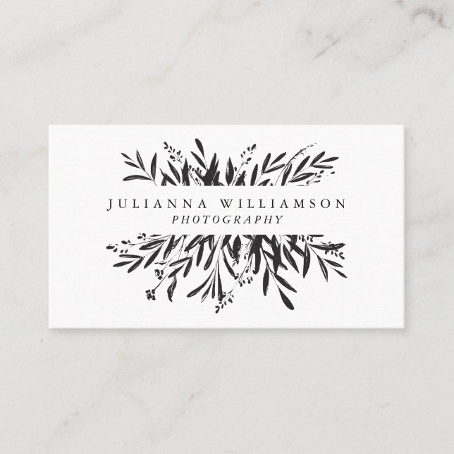 Minimalist Black White Botanical Professional Chic Business Card (Front)