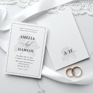 Minimalist Black & White Botanical Wedding Invitation